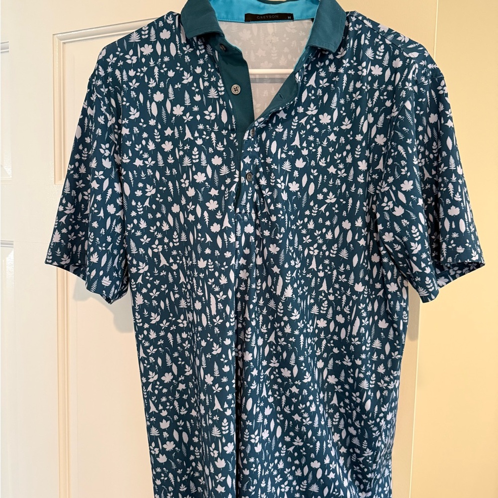 Greyson Teal Floral-Print Polo